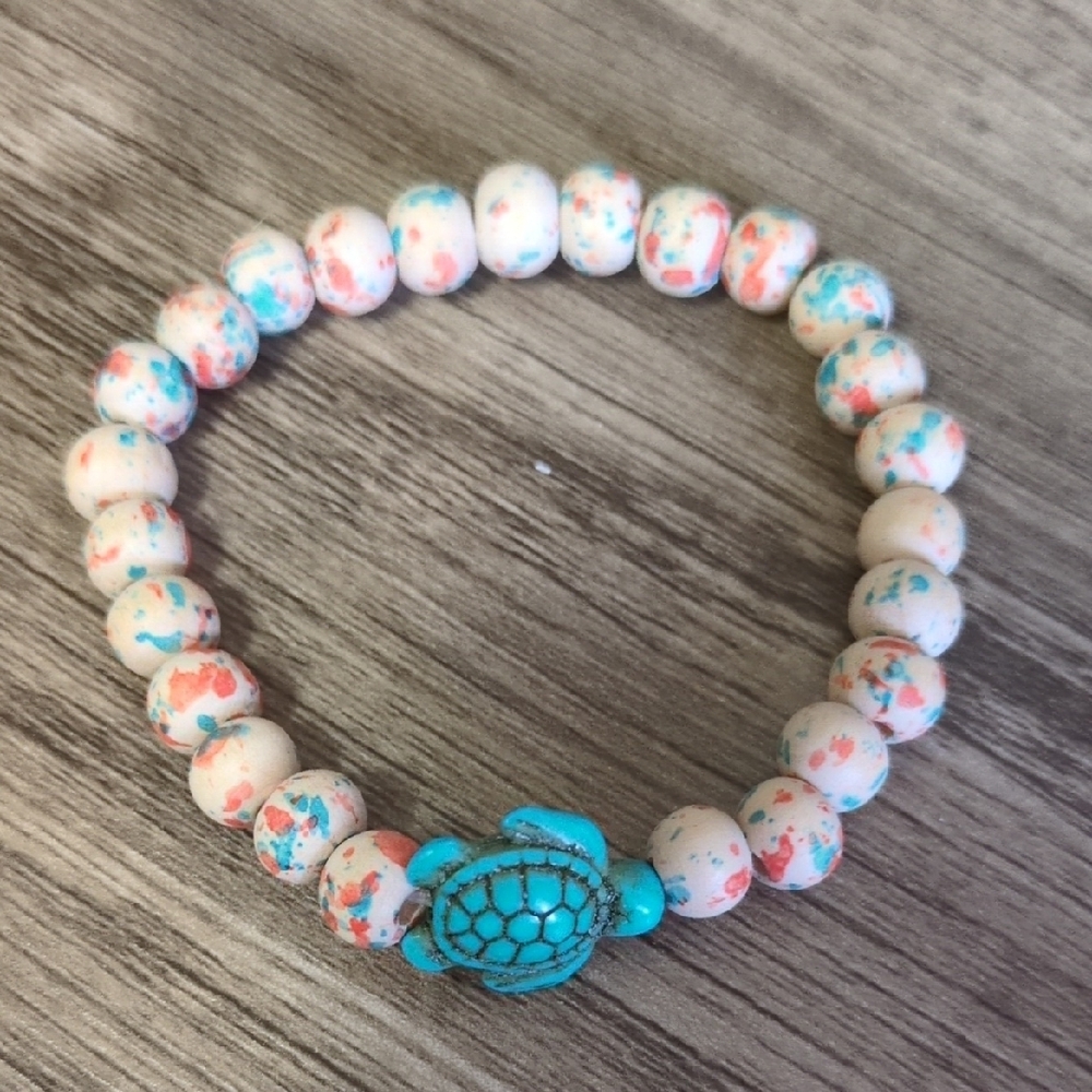 Colorful Beaded Bracelet with Turtle Charm